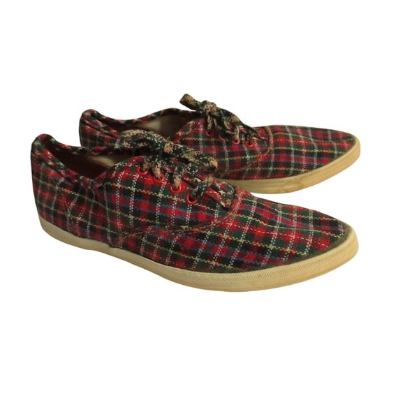 Vintage sz 5 Keds Womens Plaid Canvas Sneakers 1970's Scottish New Wave Punk - Picture 2 of 11
